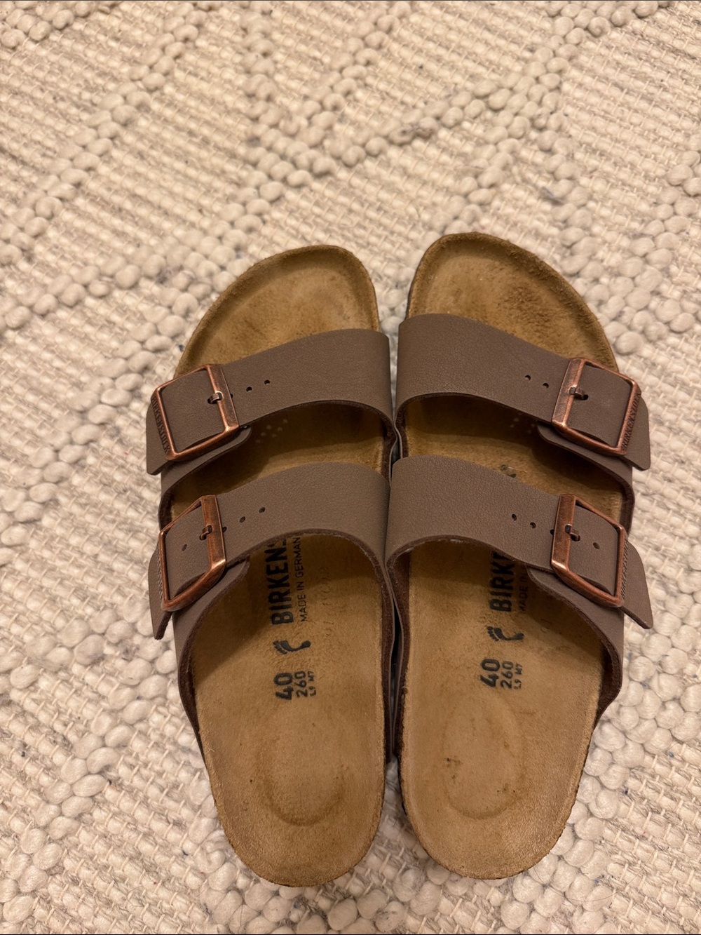 Birkenstock Two-Strap Arizona Sandals with Copper Buckles size 40